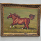 Vintage Horse Painting, Classic Hand Painted Equine Artwork, Ornate Wood Framed Collectible Oil Art