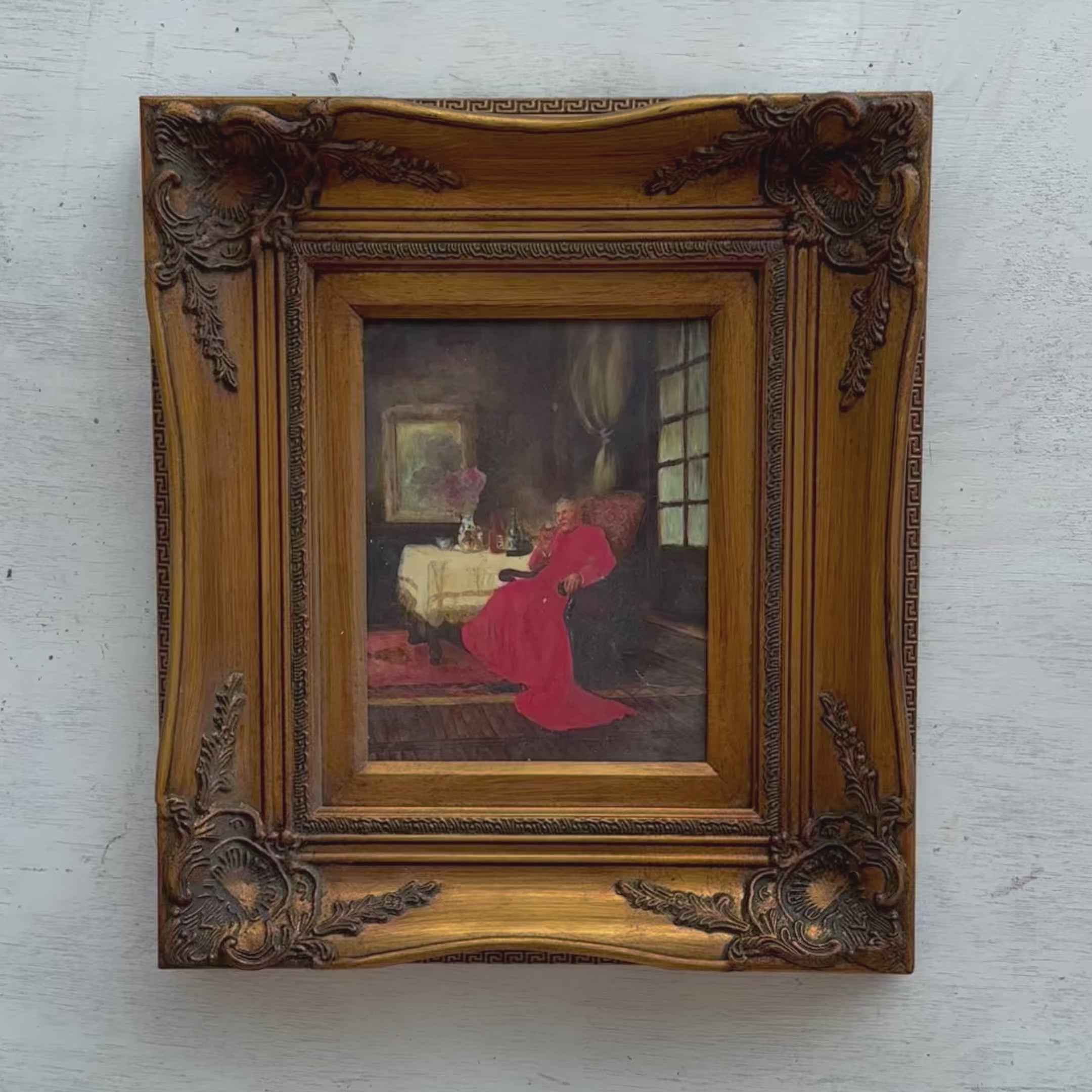 Vintage Catholic Cardinal Oil Painting, Framed European Religious Figure Art (16.1×18.1 in)