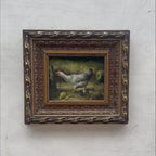 Vintage European Farmyard Oil Painting, Original Chicken Artwork for Classic Interiors(Approx. 17.7 × 15.7 inches)