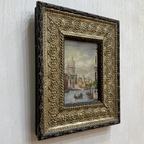 Venice Canal Landscape Oil Painting | Artwork on a Hand-Painted Tablet | with Carved Wooden Frame
