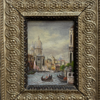 Venice Canal Landscape Oil Painting | Artwork on a Hand-Painted Tablet | with Carved Wooden Frame